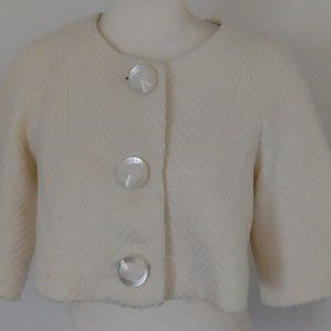 Women's Cream Short Boxy Blazer Jacket - Elegant Button Front